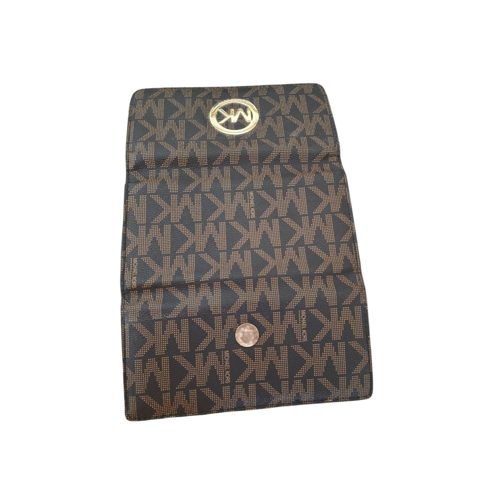 Michael Kors Fulton Flap Continental Wallet Brown Monogram MK Logo Gold Hardware - Picture 4 of 5